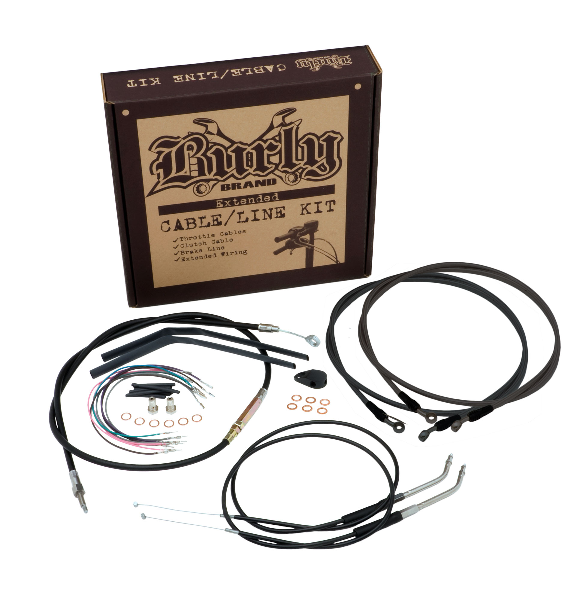 Burly Brand B30-1080 SS Braided Handlebar Cable/Brake Line Kit for HD Models